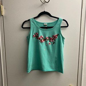 Vintage teal floral applique top